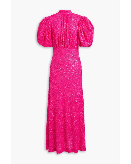 ROTATE BIRGER CHRISTENSEN Pink Cutout Sequined Mesh Midi Dress