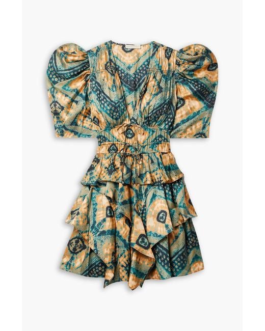 Ulla Johnson Green Zita Ruffled Printed Silk-twill Mini Dress