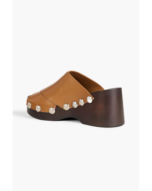 Ganni Brown Studded Leather Platform Mules