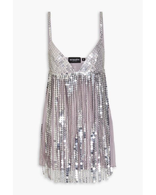 retroféte Metallic Verziertes minikleid aus georgette mit fransen