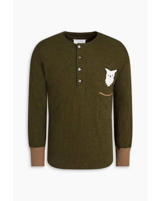 Maison Margiela T-shirt aus baumwoll-jersey mit stickereien und henley-kragen in Green für Herren
