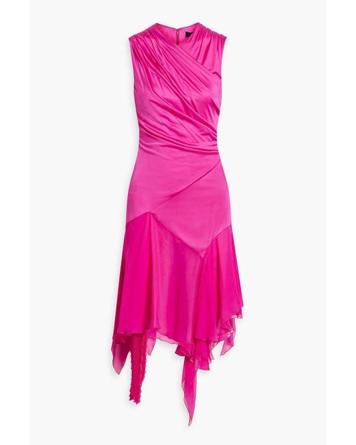 Versace Pink Chiffon-paneled Draped Jersey Midi Dress