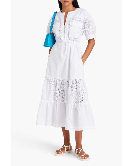 10 Crosby Derek Lam White Tiered Broderie Anglaise Cotton Midi Dress