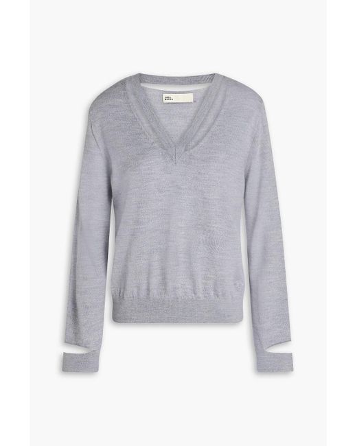 Tory Burch Gray Cutout Merino Wool Sweater