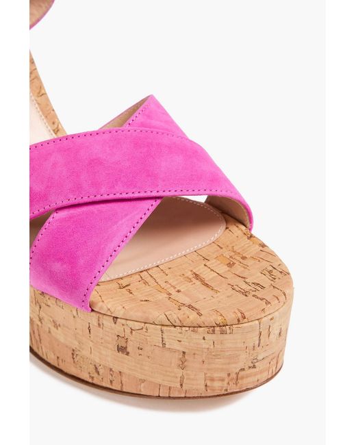 Gianvito Rossi Pink Bebe Suede Platform Sandals