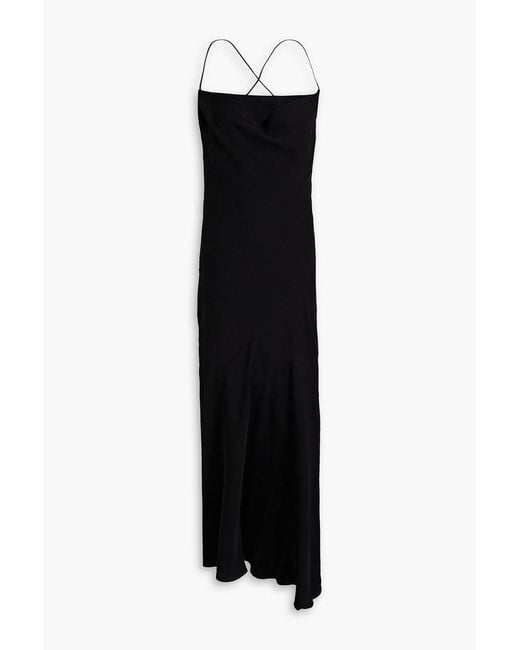 Petar Petrov Black Asymmetric Open-back Silk-crepe Maxi Dress