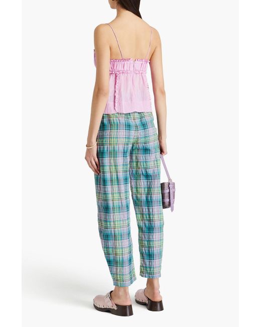 Ganni Blue Karottenhose aus einer baumwollmischung mit karomuster