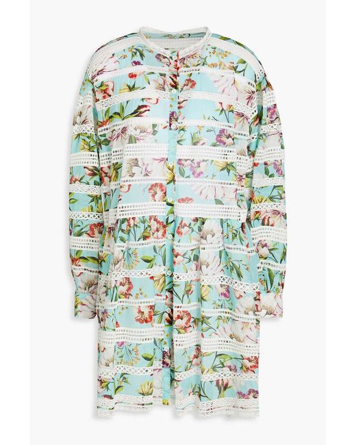 Dolce & Gabbana Blue Floral-print Cotton Shirt Dress