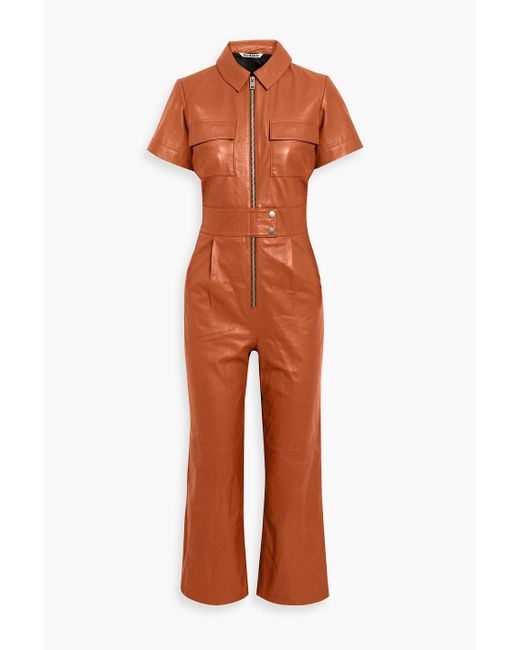 Walter Baker Orange Ellie Cropped Leather Jumpsuit
