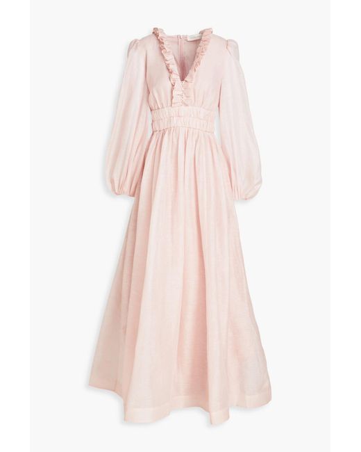 Zimmermann Pink Linen And Silk-blend Gauze Gown