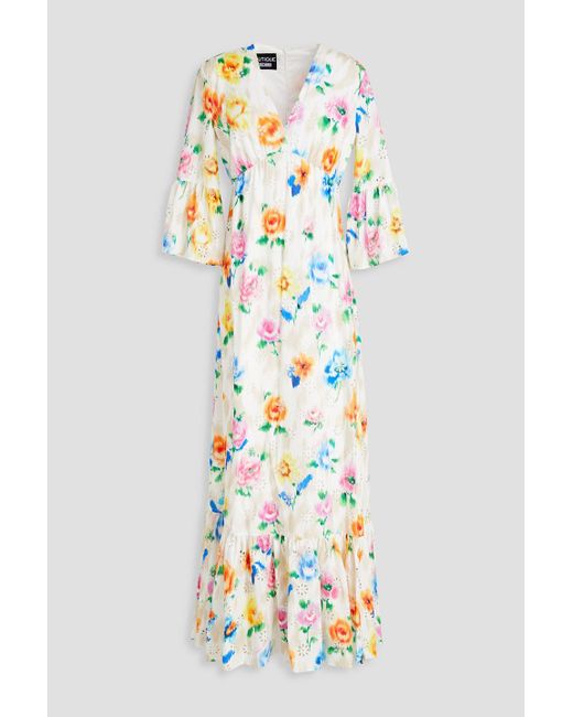 Boutique Moschino White Floral-print Broderie Anglaise Cotton Maxi Dress