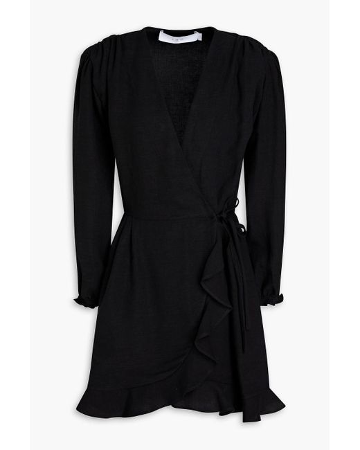 IRO Black Loomy Ruffled Tm And Linen-blend Mini Wrap Dress