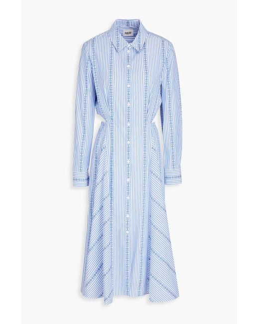 Claudie Pierlot Blue Striped Cotton-poplin Midi Shirt Dress