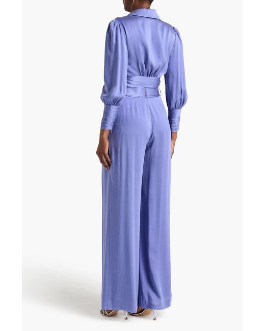 Zimmermann Purple Belted Washed-Silk Wide-Leg Pants