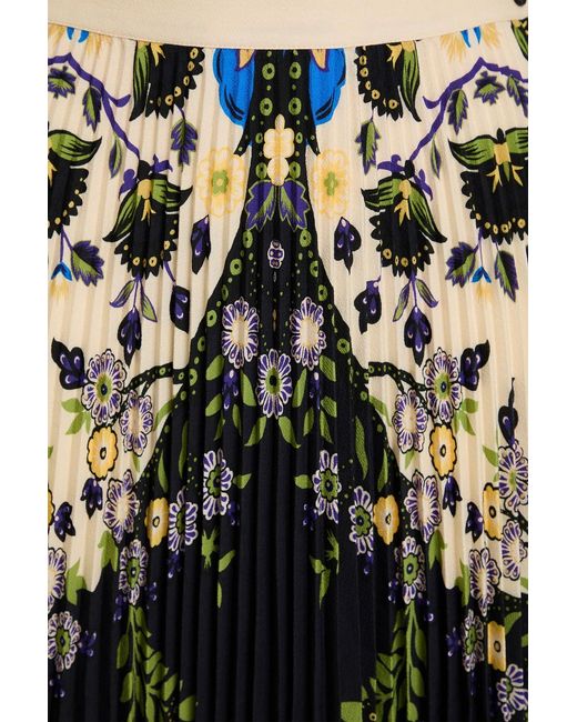 Etro Black Pleated Floral-print Crepe Midi Skirt
