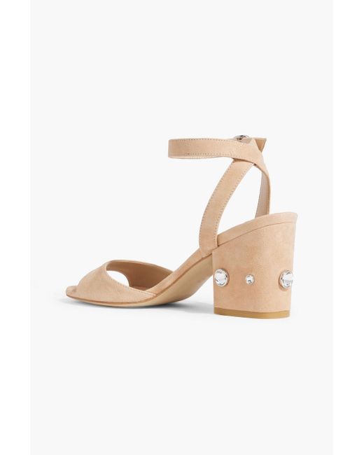 Stuart Weitzman White Alshn 75 Crystal-Embellished Suede Sandals
