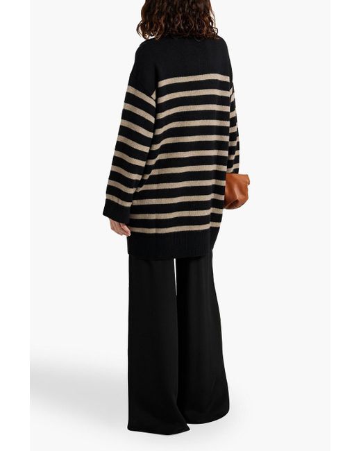 Lisa Yang Black Nicola Oversized Striped Cashmere Half-zip Sweater