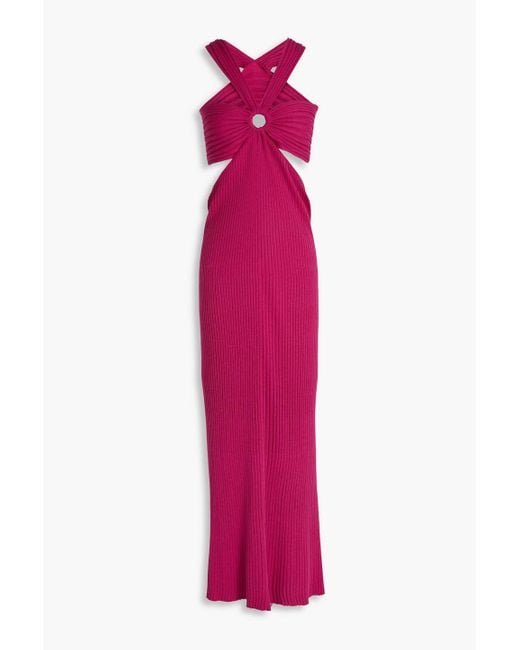Ba&sh Pink Cutout Ribbed-knit Maxi Dress