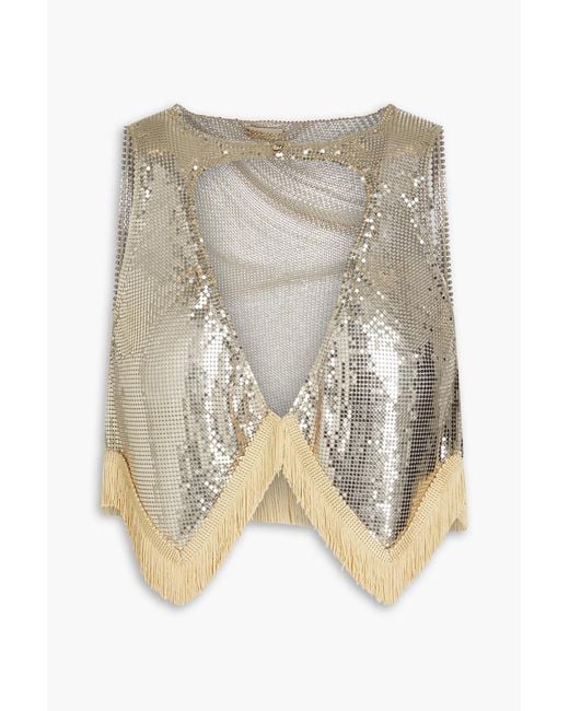 Rabanne White Cropped Fringed Chainmail Top