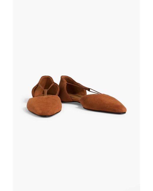 Totême  White The T-Strap Suede Point-Toe Flats