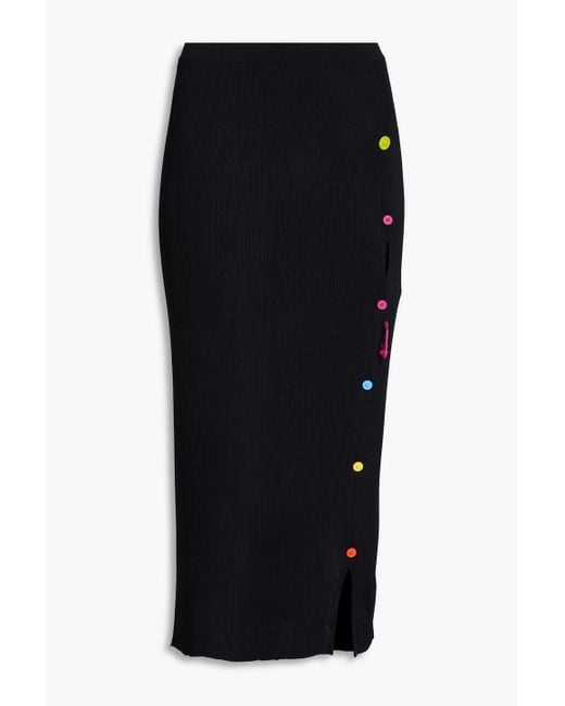 Versace Black Embellished Ribbed-knit Midi Pencil Skirt