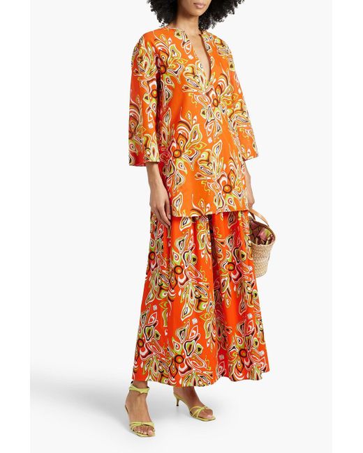 Emilio Pucci Orange Printed Cotton-poplin Maxi Skirt