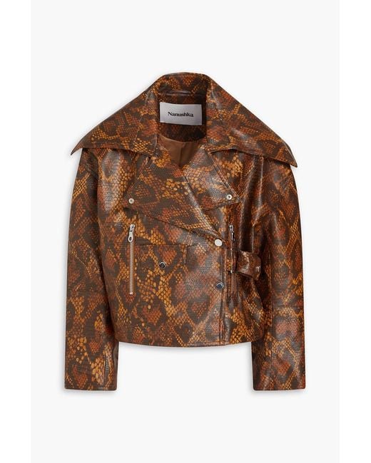Nanushka Brown Snake-print Biker Jacket