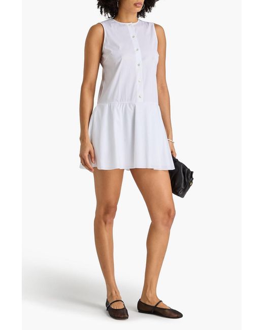 Theory White Cotton-Blend Poplin Mini Dress