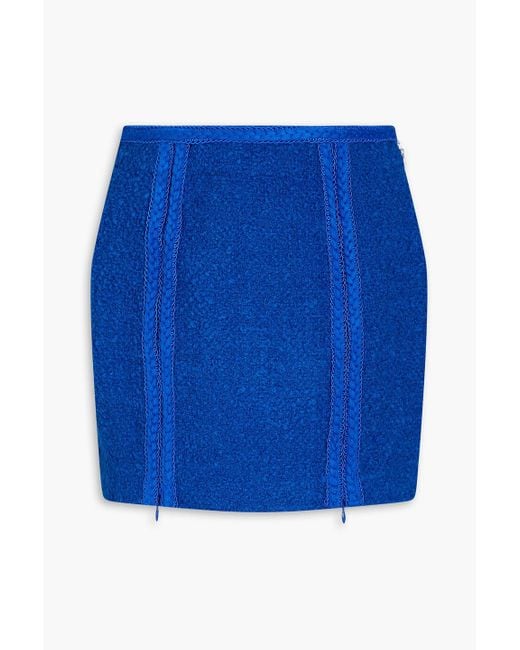 ROTATE BIRGER CHRISTENSEN Blue Lina Zip-detailed Bouclé-tweed Mini Skirt