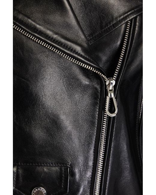 Sandro Black Cropped Leather Biker Jacket