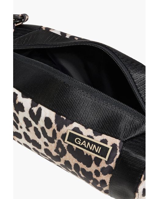 Ganni Black Tech Barrel Leopard-print Shell Shoulder Bag