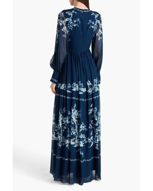 Erdem Blue Printed Silk-Voile Gown