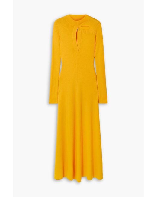 Christopher Kane Yellow Cutout Ribbed Merino Wool And Cashmere-blend Midi Dress