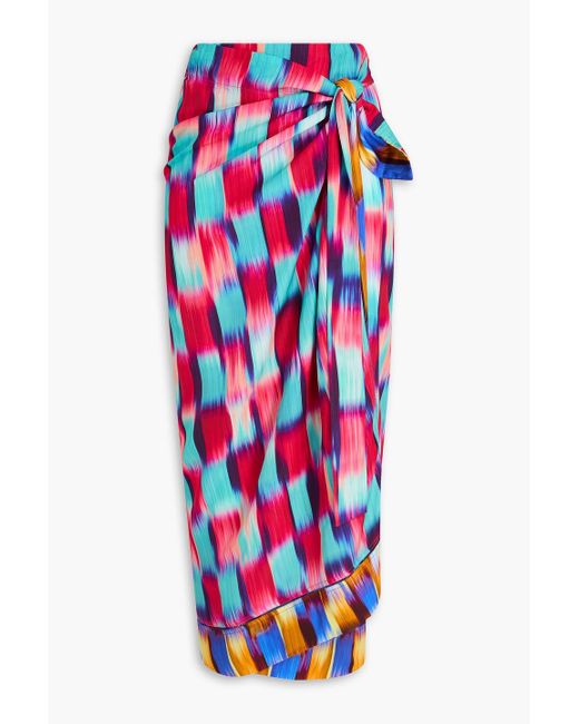 Dries Van Noten Red Printed Satin Midi Wrap Skirt