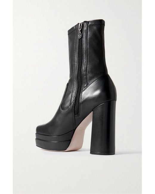 Porte & Paire Black Leather Platform Sock Boots