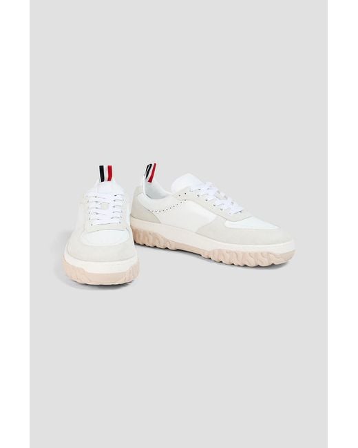 Thom Browne White Letterman Leather And Suede Sneakers for men