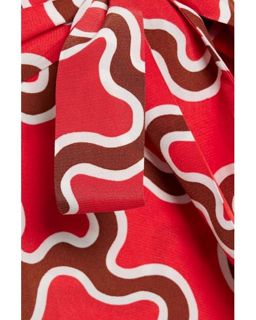 Diane von Furstenberg Red Sophie Printed Crepe De Chine Mini Wrap Dress