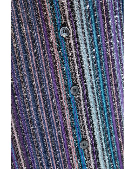 Missoni Blue Metallic Striped Ribbed-Knit Cardigan