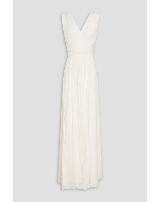 Rhea Costa White Wrap-Effect Silk-Tulle Gown