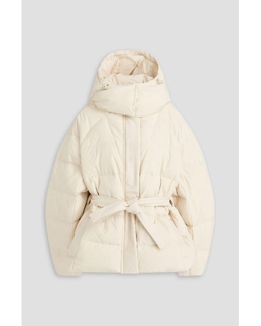 Ganni Natural Belted Quilted Seersucker Down Jacket