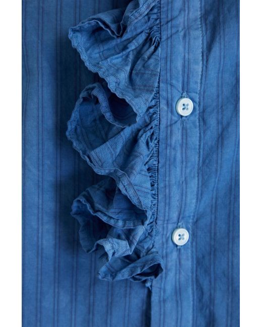 Alex Mill Blue Ruffled Striped Cotton-blend Poplin Shirt