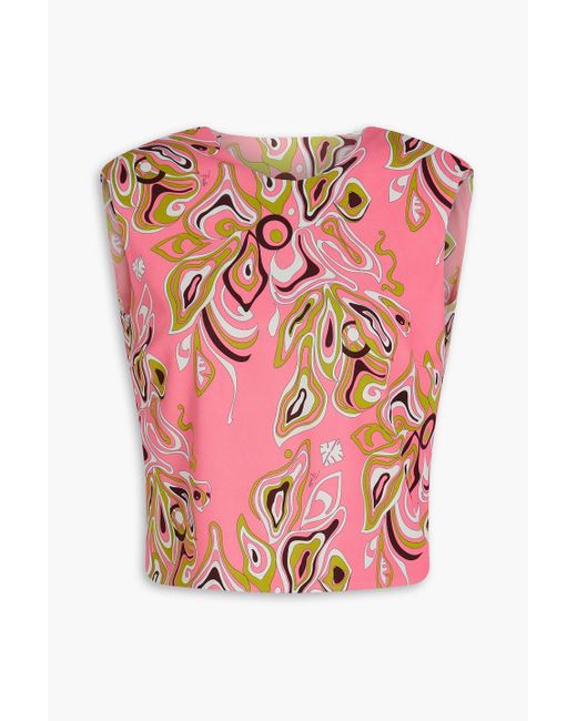 Emilio Pucci Pink Cutout Printed Crepe Top