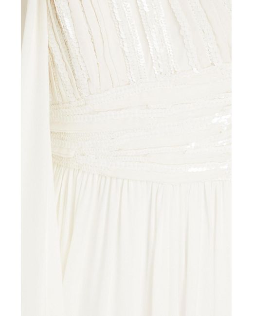 Elie Saab White One-shoulder Embellished Silk-blend Chiffon Gown