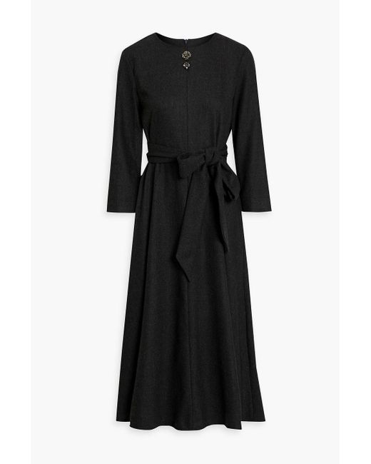Max Mara Black Crystal-embellished Wool-blend Midi Dress