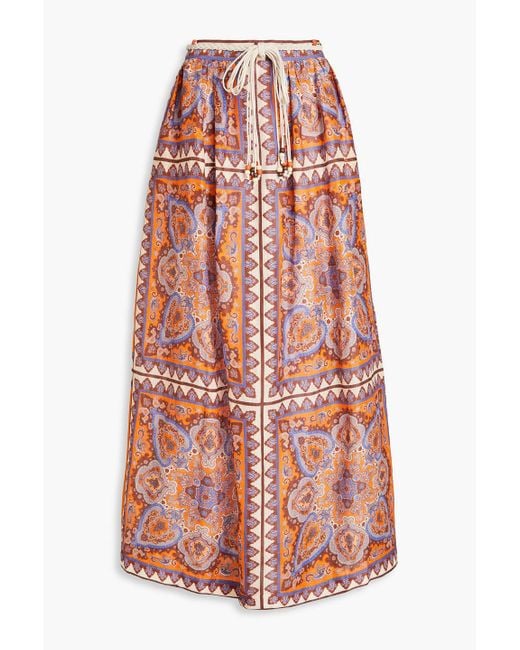 Zimmermann Orange Paisley Print Long Cotton Skirt