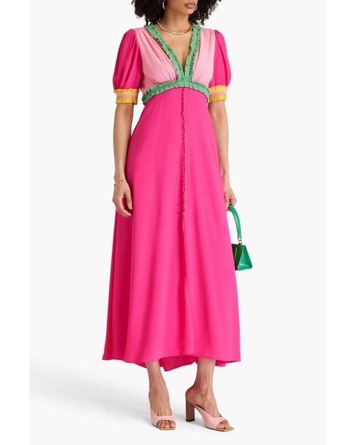 Saloni Pink Lea Color-Block Crepe Maxi Dress