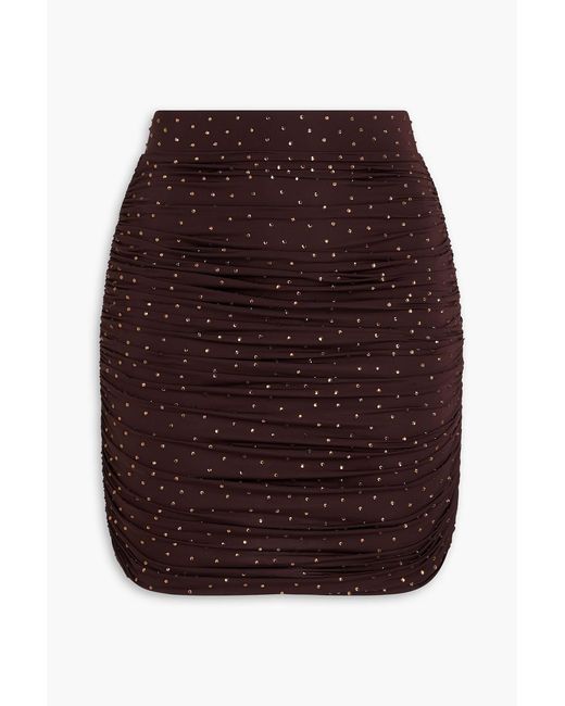 Alex Perry Red Ruched Crystal-Embellished Stretch-Jersey Mini Skirt