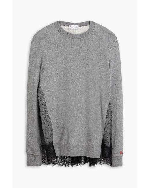 RED Valentino Gray Point D'esprit-paneled French Cotton-blend Terry Sweatshirt