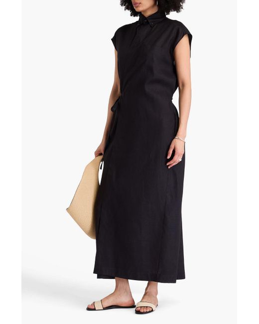 Fabiana Filippi Black Linen Midi Wrap Dress