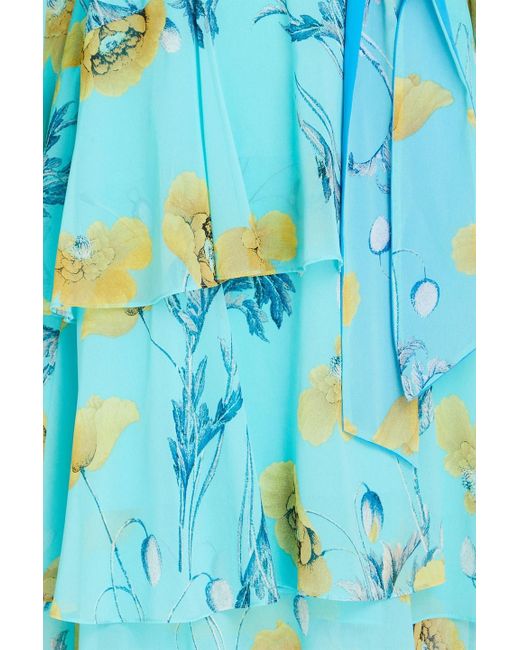 Diane von Furstenberg Blue Silvia Tiered Floral-print Crepe De Chine Midi Wrap Dress
